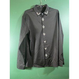 Men's Black - Long Sleeve Button Down Shirt with Decorative Collar - Size XL
